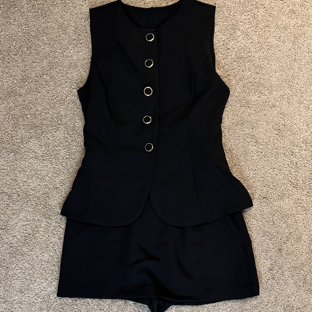 Zara Black Sleeveless Jumpsuit with Button Detail